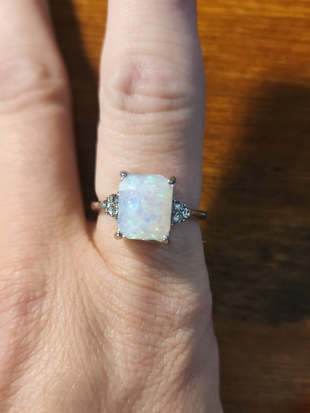 1pc Fashionable Square Cut Australian Opal Ring, Engagement Ring And Daily Wear